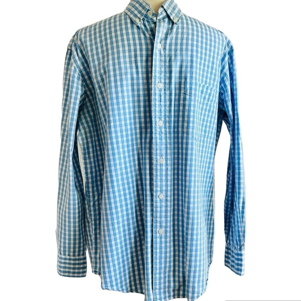 Club Room Shirt Blue and White Check Long Sleeve Button Up Men's size Medium